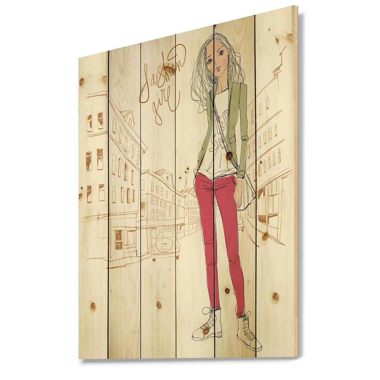 Designart - Trendy Fashion Girl II - Children's Art Print on Natural Pine Wood